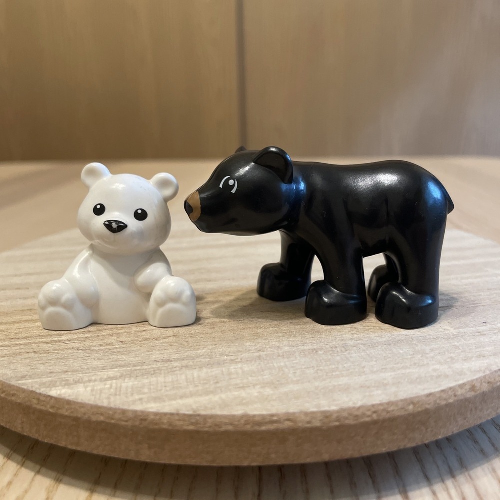 LEGO DUPLO Bear Lot of 2 Black Bear Cub & White Sitting Bear Animal Figures